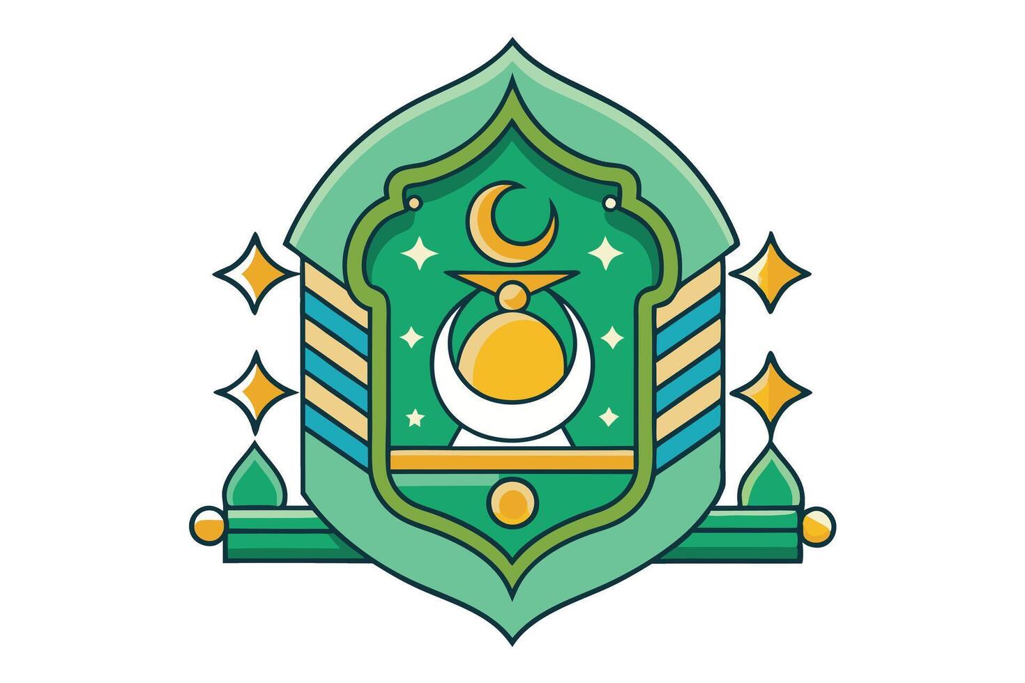 Elegant Islamic artwork showcasing crescent moon, mosque dome, and green themed decor for Ramadan Islamic elements celebration vector