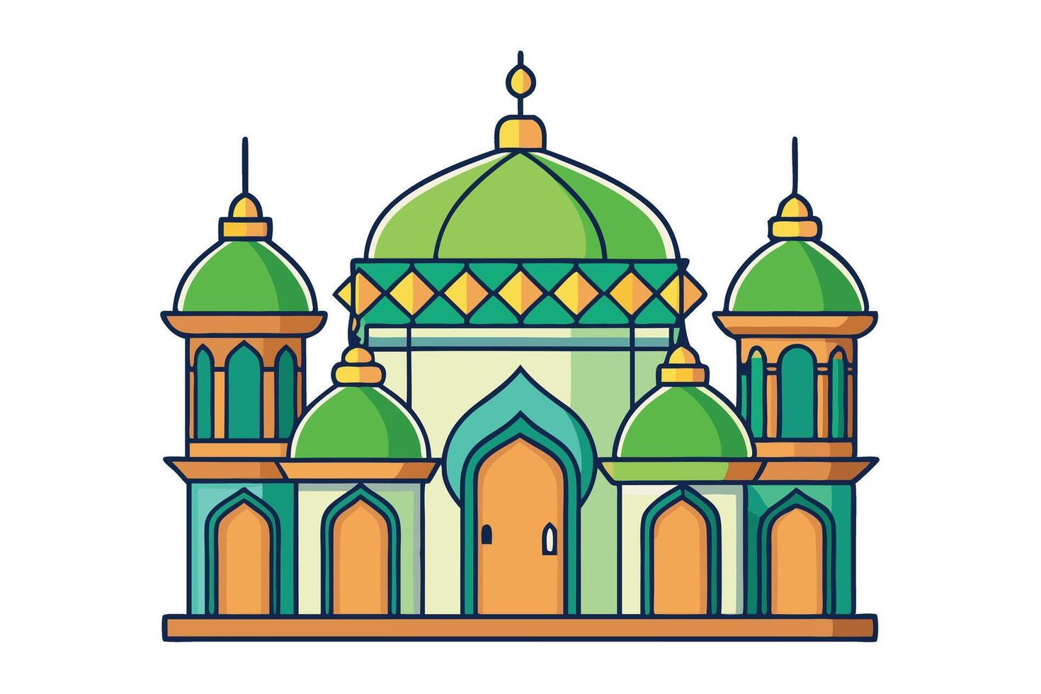 Ramadan Islamic elements depicting a stylized green mosque illustration with domes and traditional Islamic architectural motifs vector