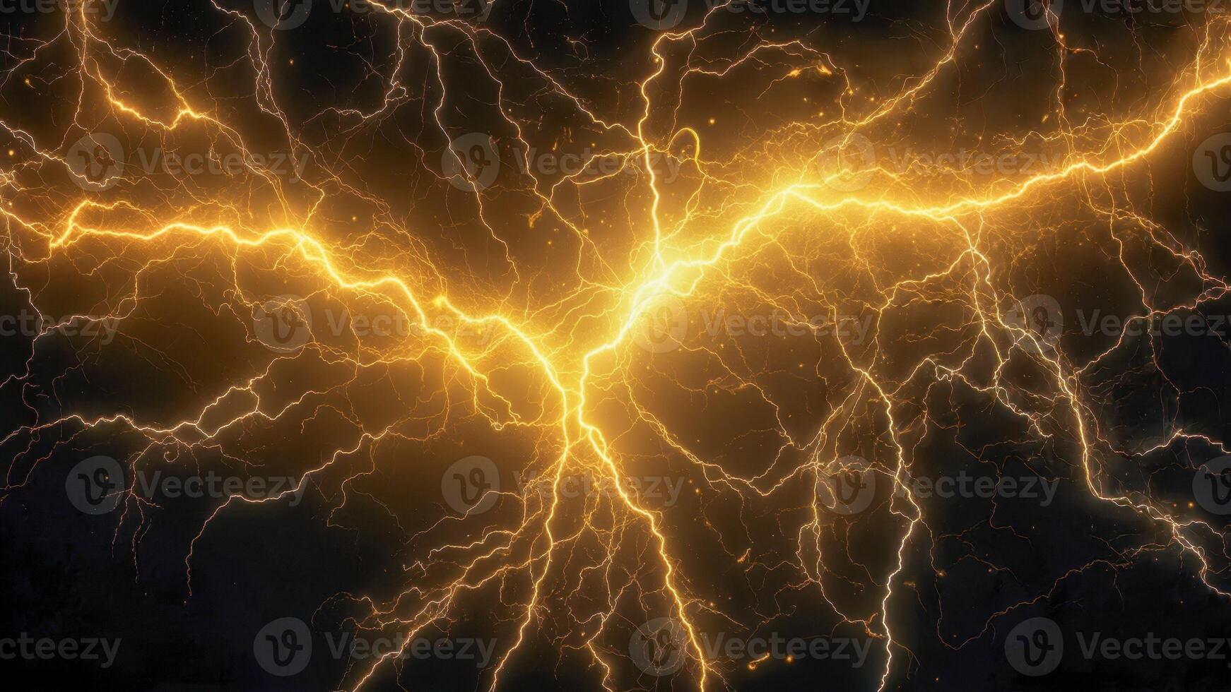 Powerful lightning bolts illuminate the sky during a thunderstorm at night in a dramatic display of nature's energy photo