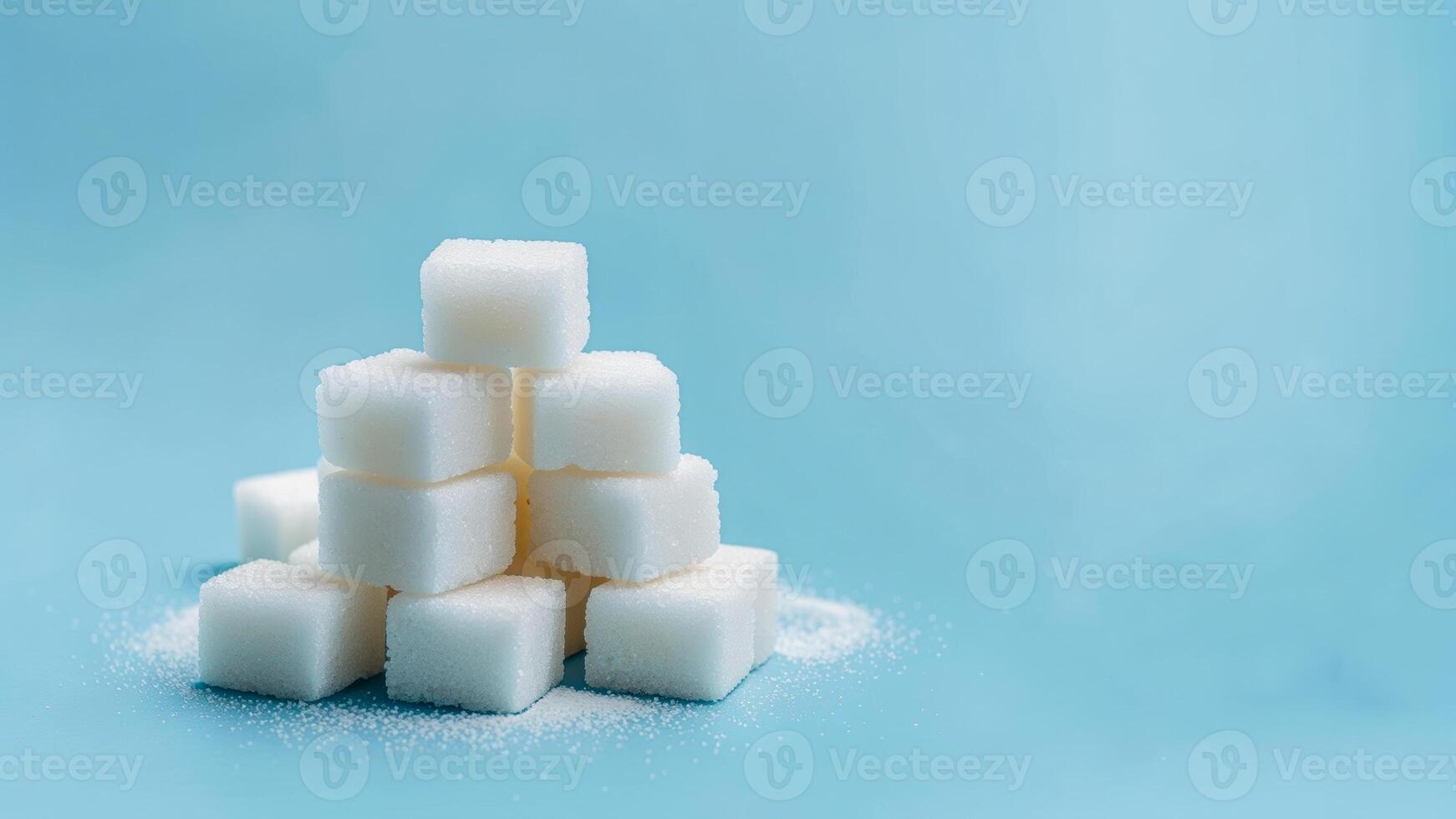 Sugar cubes stacked on a light blue surface creating an appealing arrangement for culinary use photo