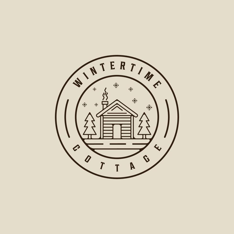 emblem cabin logo line art simple minimalist illustration template icon graphic design. cottage or house rental sign or symbol for business travel and lodging with circle badge concept vector