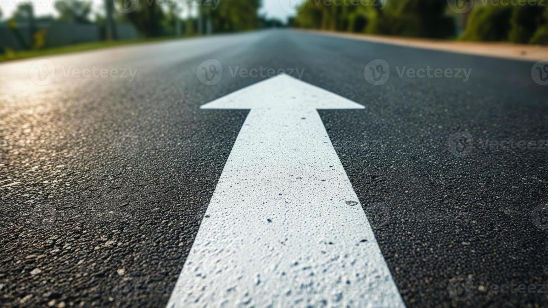 Straight road with white arrow marking guiding drivers towards their destination under a clear sky photo