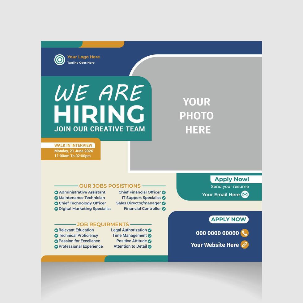 we are hiring for social media post template vector