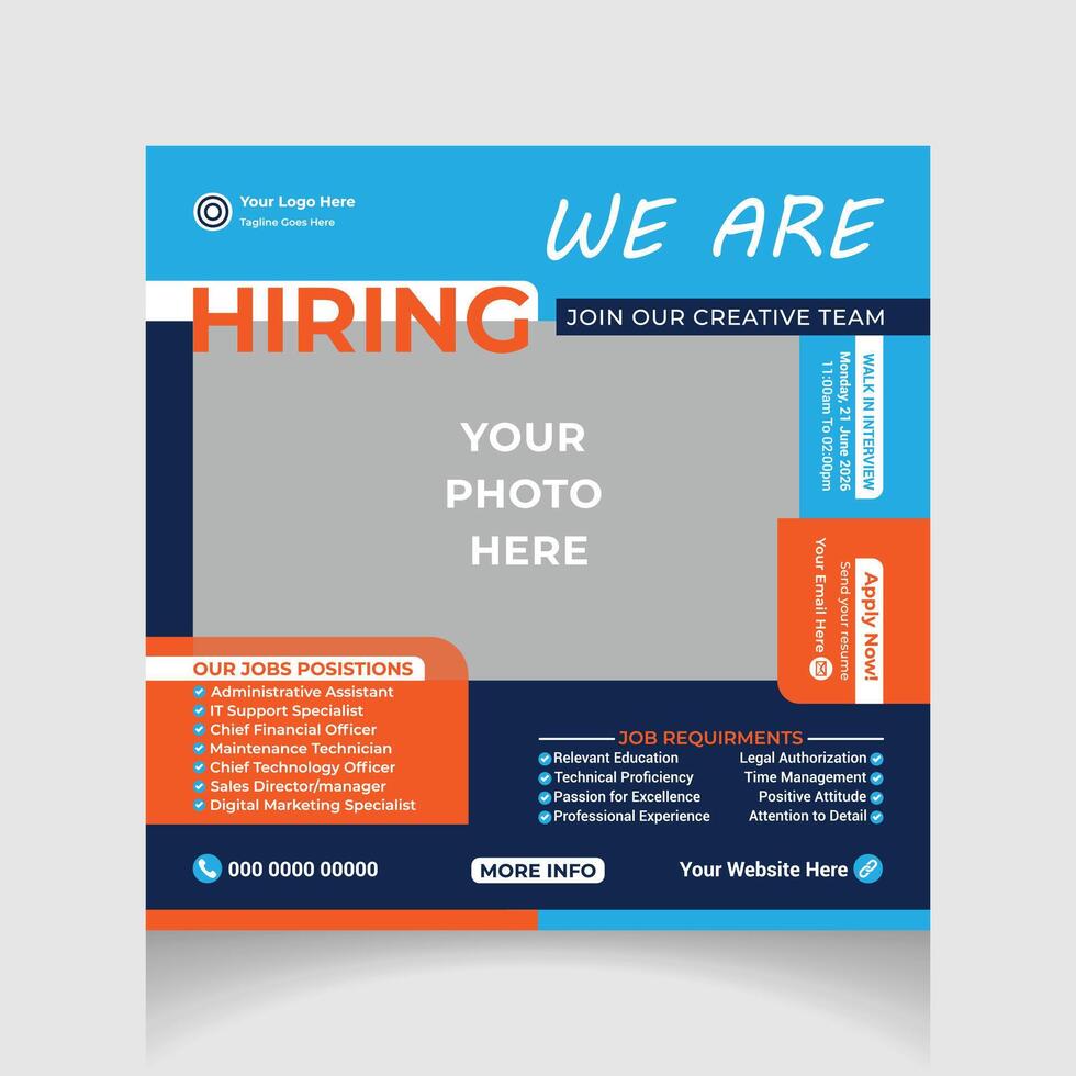 we are hiring for social media post template layout vector