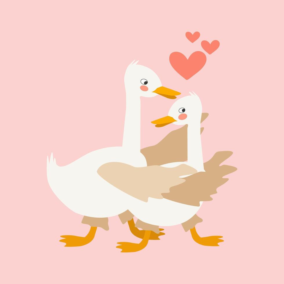 Cartoon geese in love hugging vector