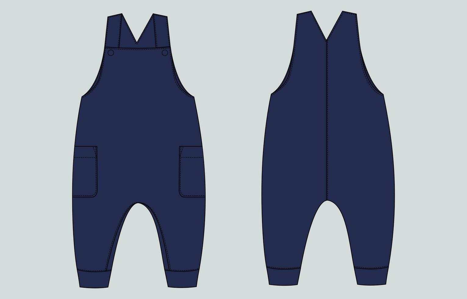 Dungaree bodysuit navy color template front and back vector