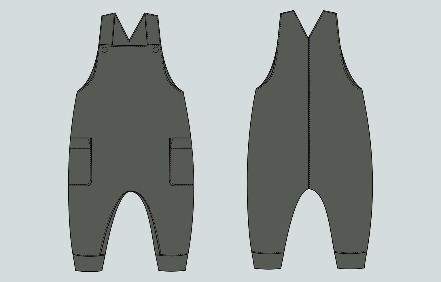 A pair of overalls with pockets and a zipper vector