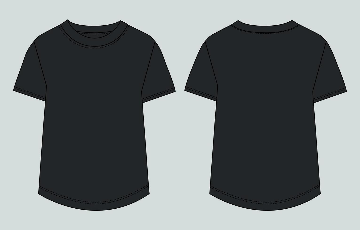 Black t - shirt template, front and back view vector