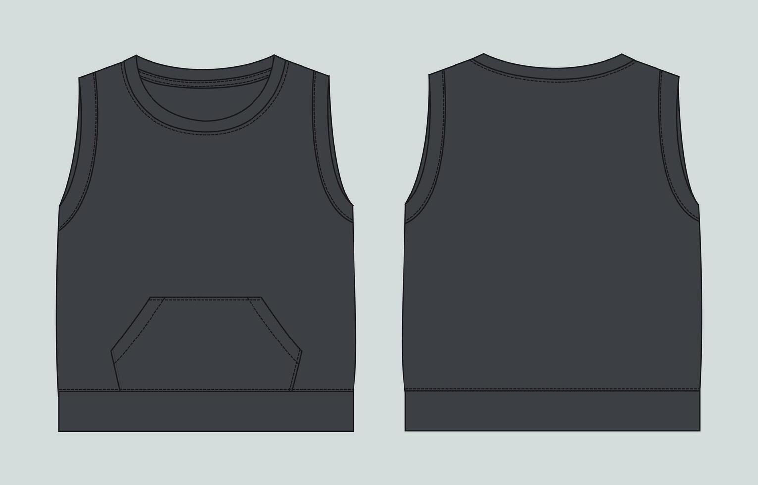 Black Color Tank tops With pocket Front and back views vector