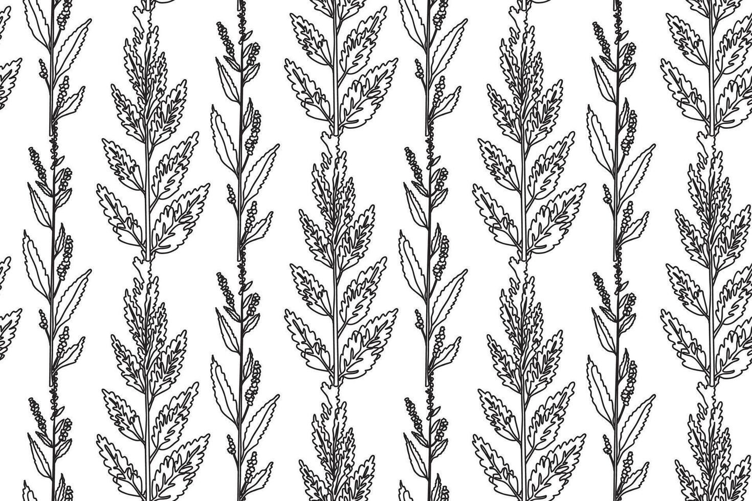 Black and white botanical plants and flowers illustration. Abstract seamless pattern. Repeating line art floral print. Graphic design for Wedding Greeting invitation Cover Wrapping pack Textile vector
