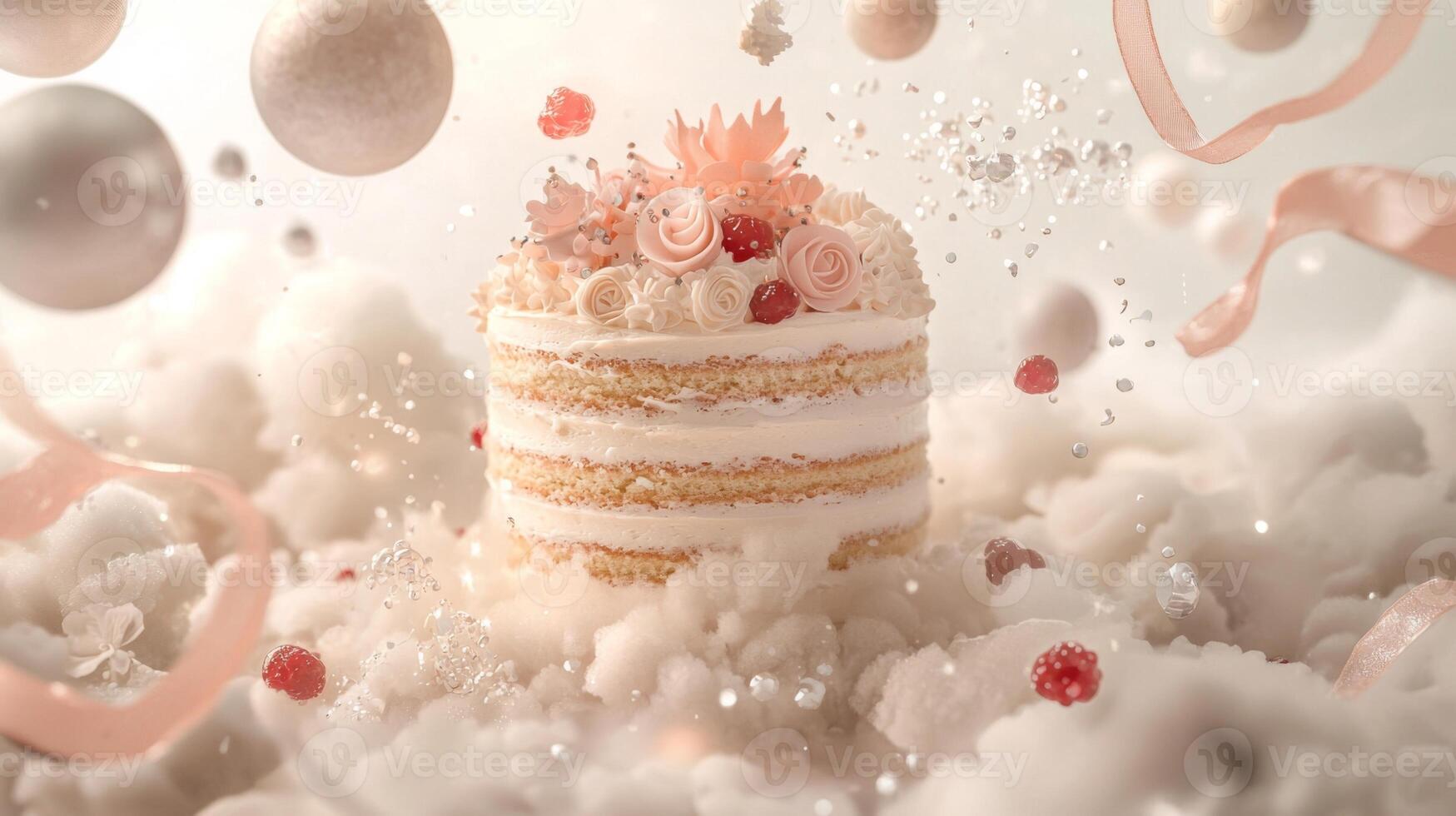 Delicate dessert creation surrounded by whimsical decorations in a dreamy celebration setting photo