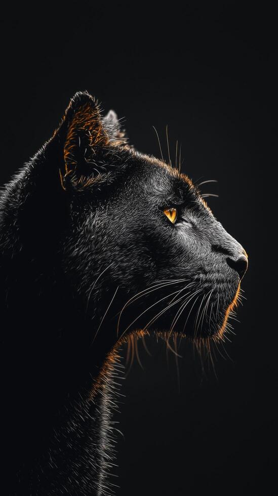 A majestic black panther gazes into the shadows under dramatic lighting photo