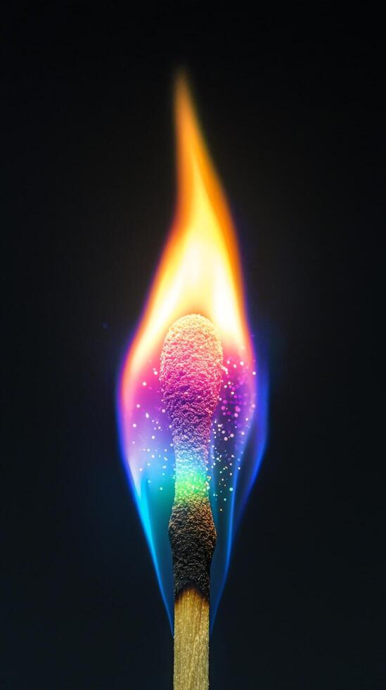 A vibrant match igniting a kaleidoscope of colors against a dark backdrop photo