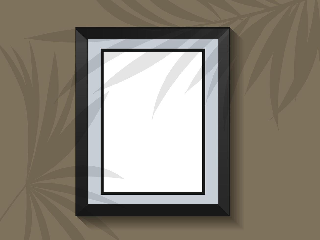 picture frame on wall with shadow overlay of tropical leaves. vector