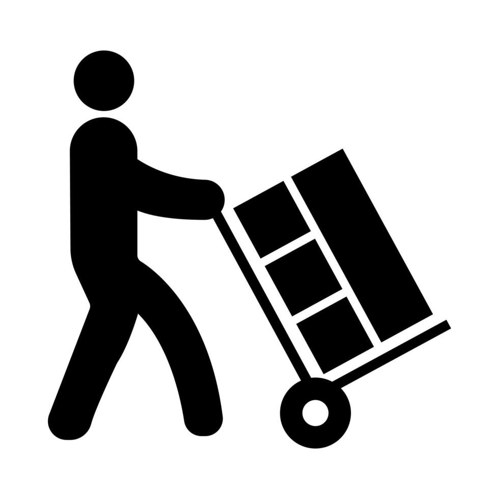 stick figure stickman icon, human silhouette pushing the trolley. vector