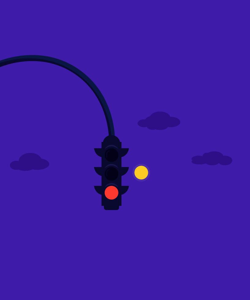 traffic lights at night with moon in the background. vector