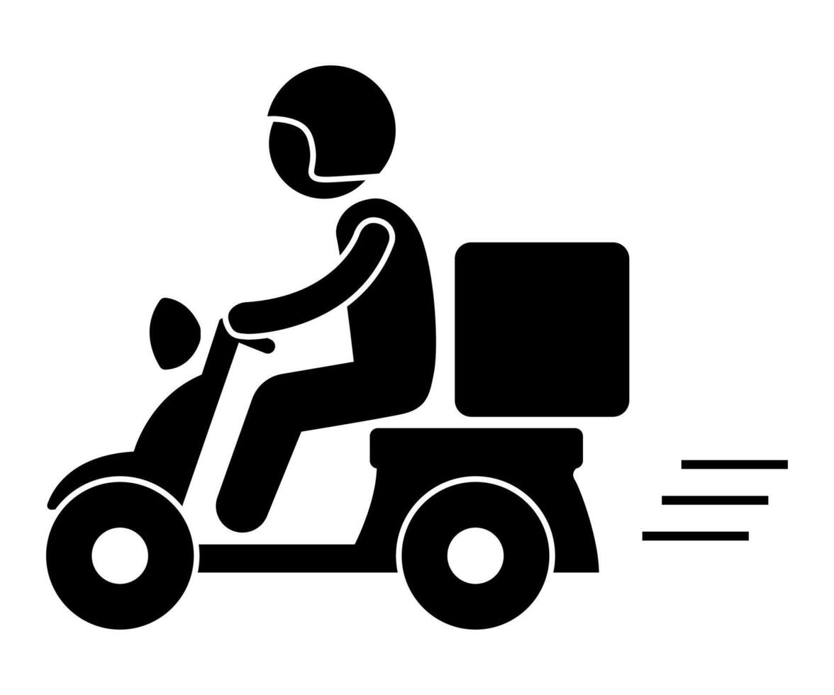 transfer and delivery of goods, courier carries a parcel, a stick man carries a box. stick man black icon. vector