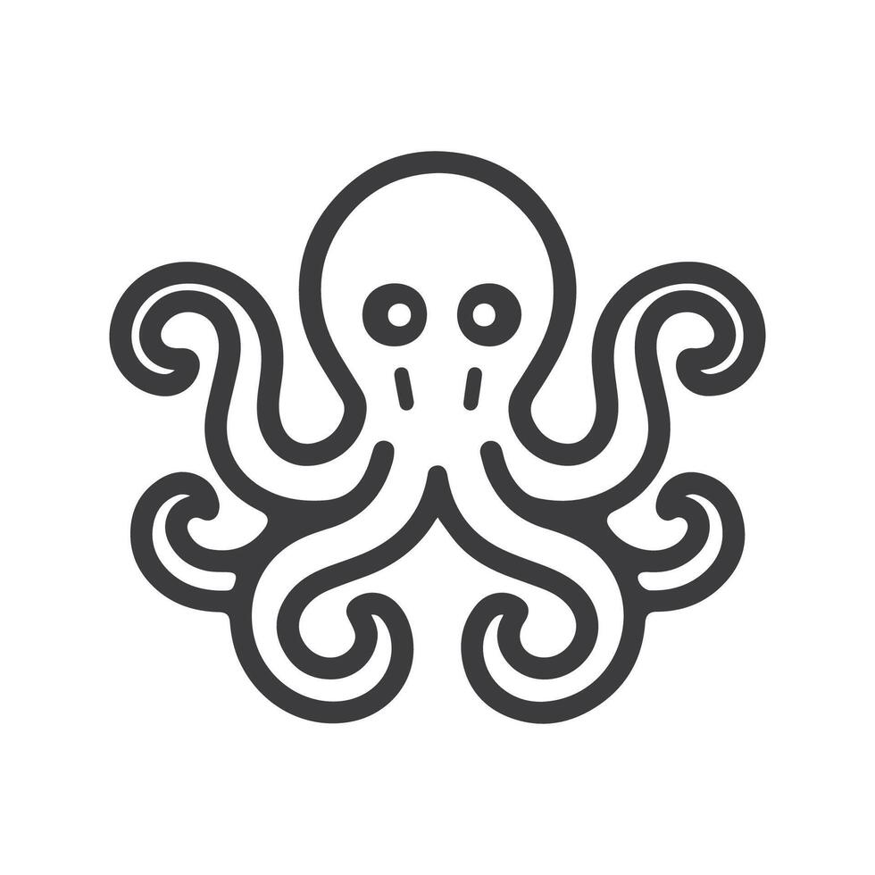 linear illustration of an octopus with tentacles vector