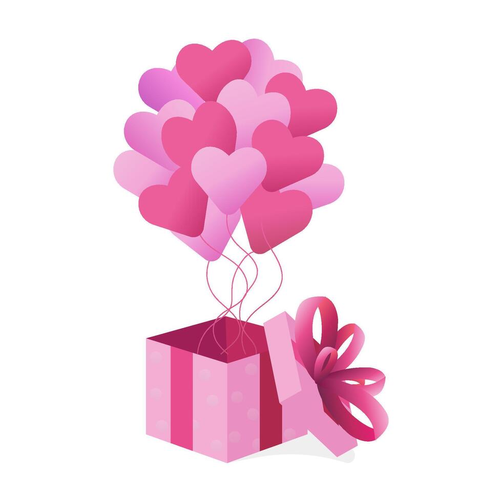 Open the gift box with flying pink hearts. Valentine's day concept. illustration vector
