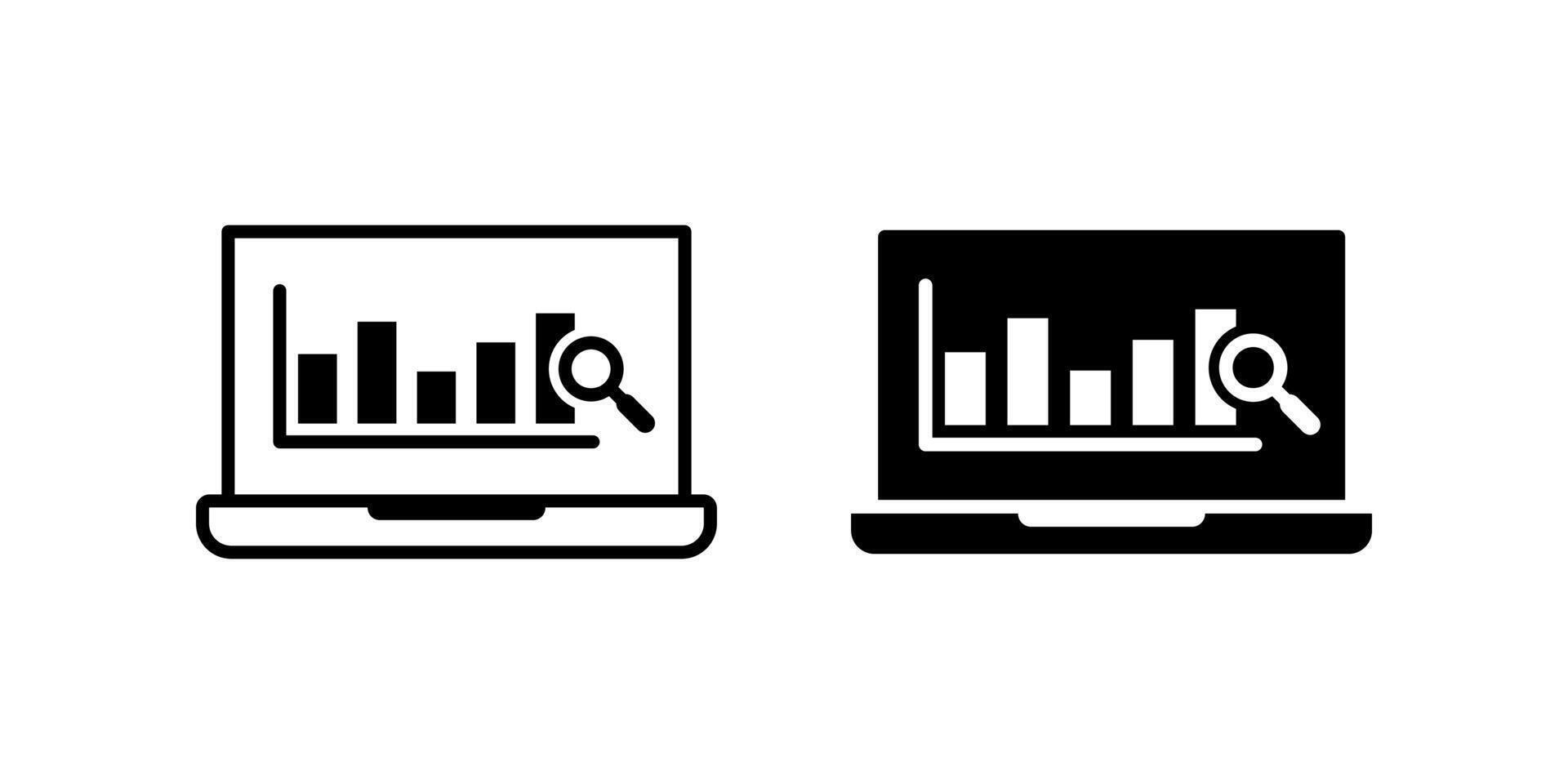 Laptop with bar chart icon set. Analytics sign. for mobile concept and web design. illustration on white background vector