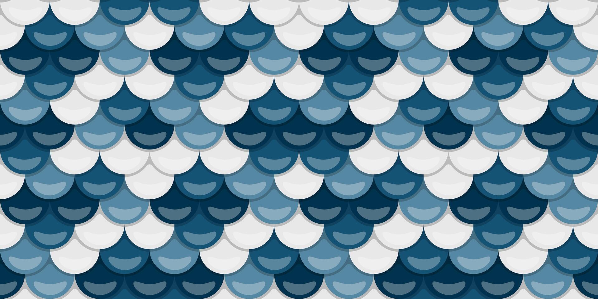 Stunning seamless pattern featuring overlapping scales in shades of blue and white. Perfect for textile design, website backgrounds, or any project needing a sophisticated, aquatic feel. vector