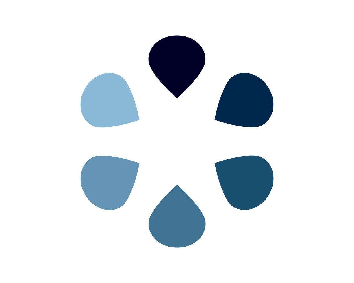 Abstract blue and dark blue teardrop shapes arranged in a circular pattern on white background. Perfect for modern presentations, website design, or as a minimalist logo element. vector
