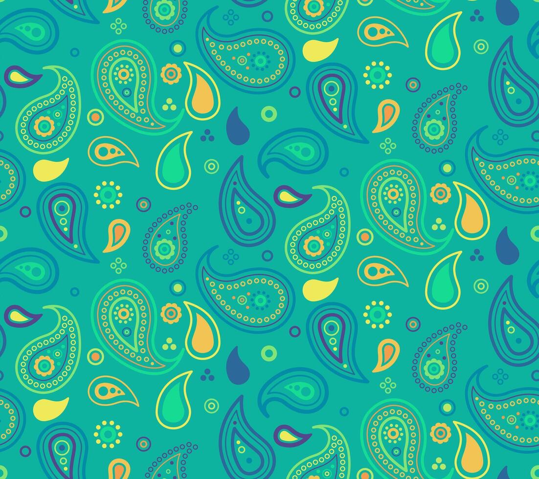 Vibrant teal paisley pattern. Colorful, stylized teardrop shapes create a lively, energetic design perfect for textiles, website backgrounds, or decorative projects. vector