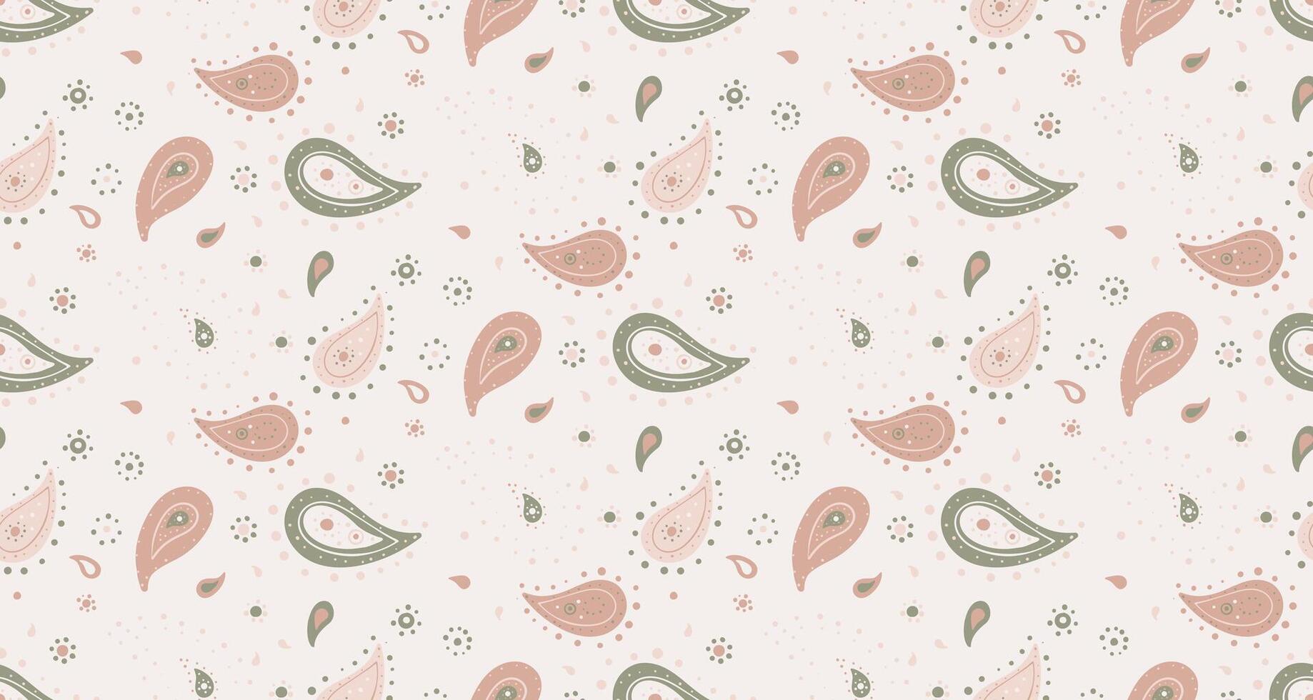 Charming pastel paisley pattern. Soft pinks and greens on a delicate background. Perfect for textile design, wallpaper, or website backgrounds. Add a touch of elegance to your projects. vector