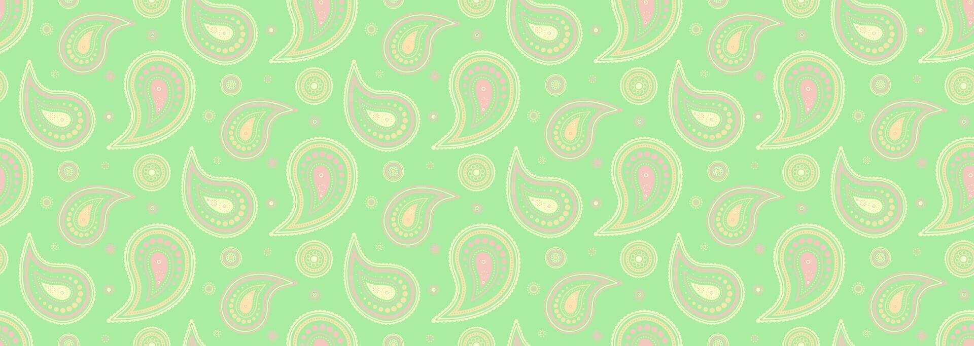 Elegant pastel paisley pattern on a soft green background. Perfect for textile design, wallpaper, or any project needing a delicate, vintage touch. vector