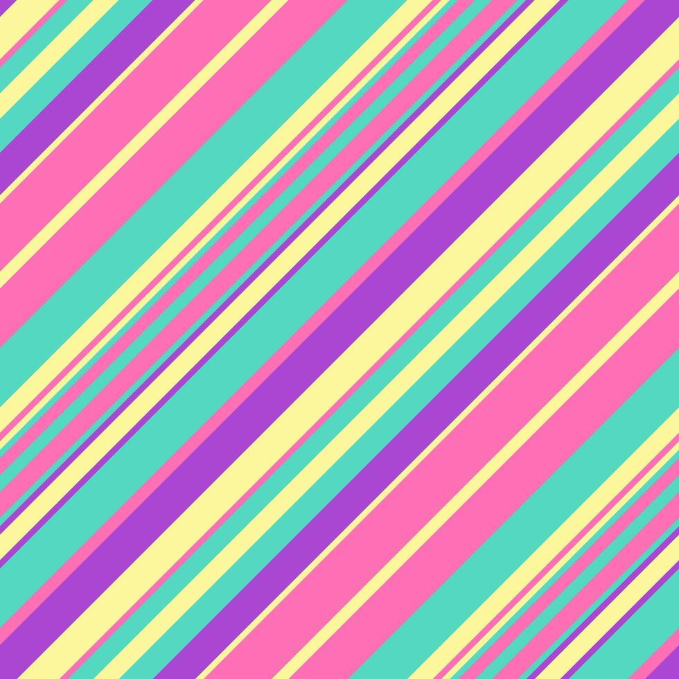 Vibrant diagonal stripes in pastel pink, purple, yellow, and teal create a cheerful, playful pattern. Ideal for backgrounds, textiles, websites, and more Download now for your design projects. vector