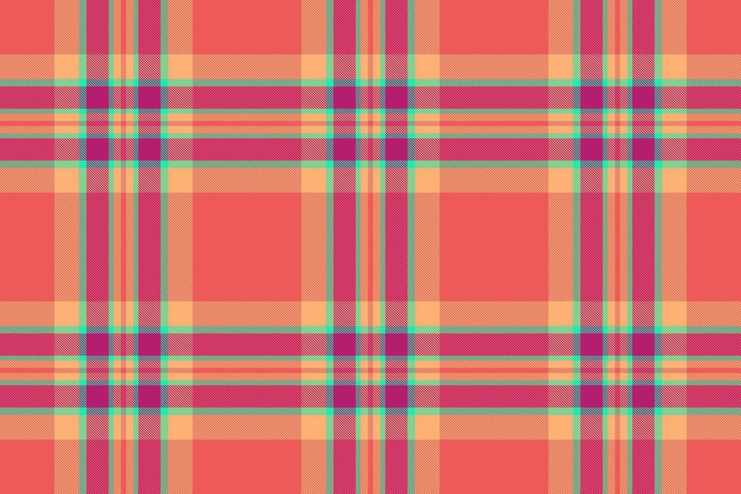 Vibrant coral, peach, and teal plaid pattern. Perfect for textile design, fashion, website backgrounds, or scrapbooking projects. Seamless repeat adds versatility. vector