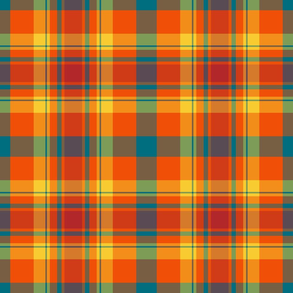 Vibrant autumnal plaid pattern. Perfect for textile design, fall-themed projects, and creating warm, inviting visuals. This seamless texture offers a rich, colorful backdrop for various applications. vector