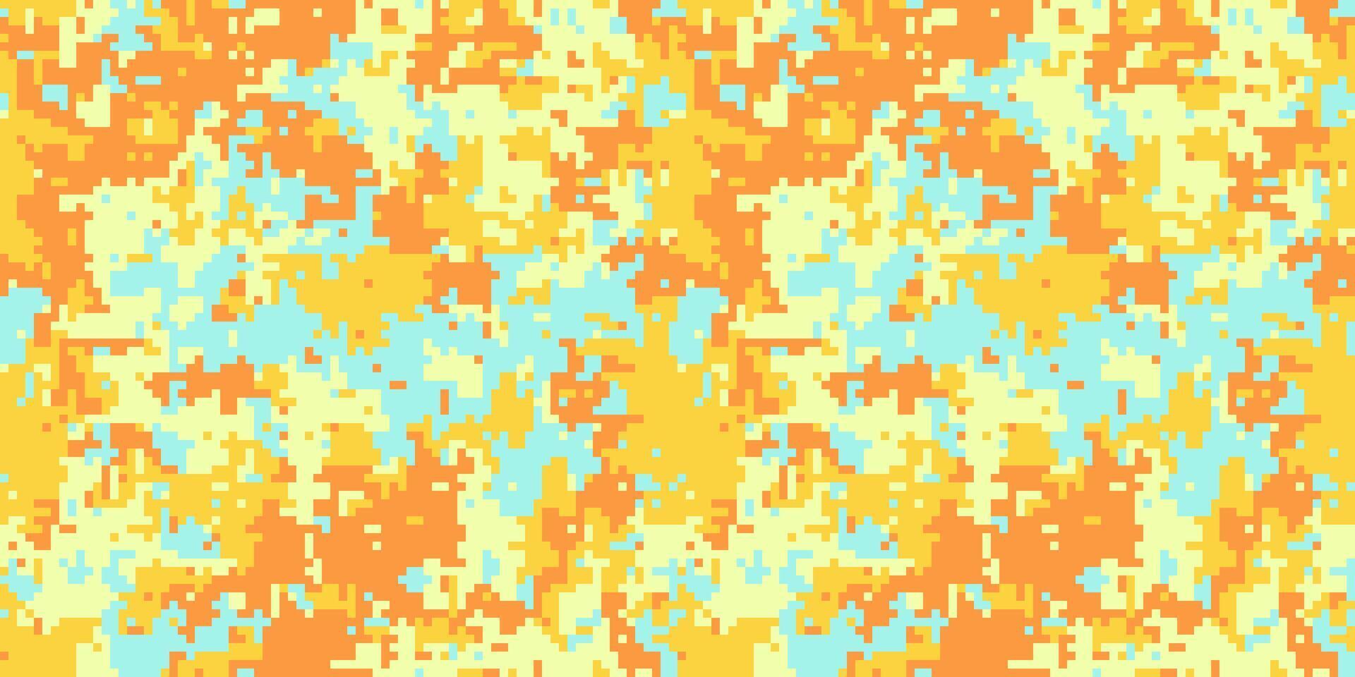 Vibrant pixel art abstract background. Perfect for website banners, digital designs, or textile prints. Unique, eye-catching color palette of orange, yellow, and light blue. vector