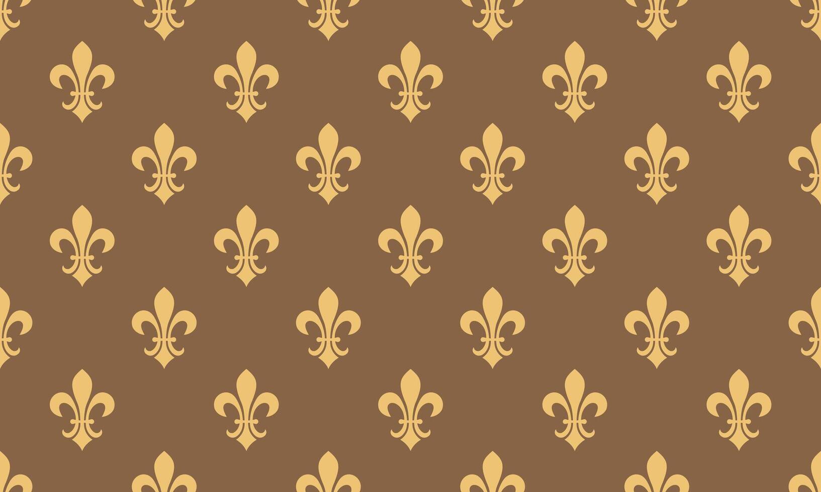 Elegant gold fleur-de-lis pattern on a brown background. Perfect for wallpaper, textile design, or website backgrounds. Sophisticated and classic design. vector