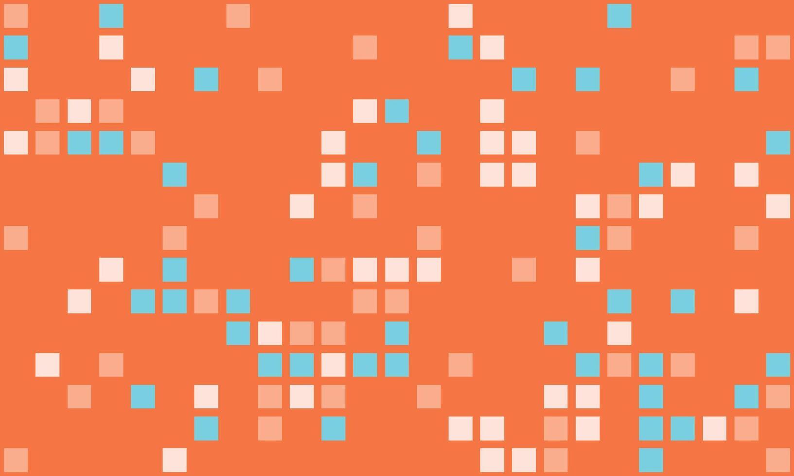 Abstract geometric pattern featuring scattered squares in pastel peach, white, and light blue on a burnt orange background. Ideal for website backgrounds, presentations, or modern design projects. vector