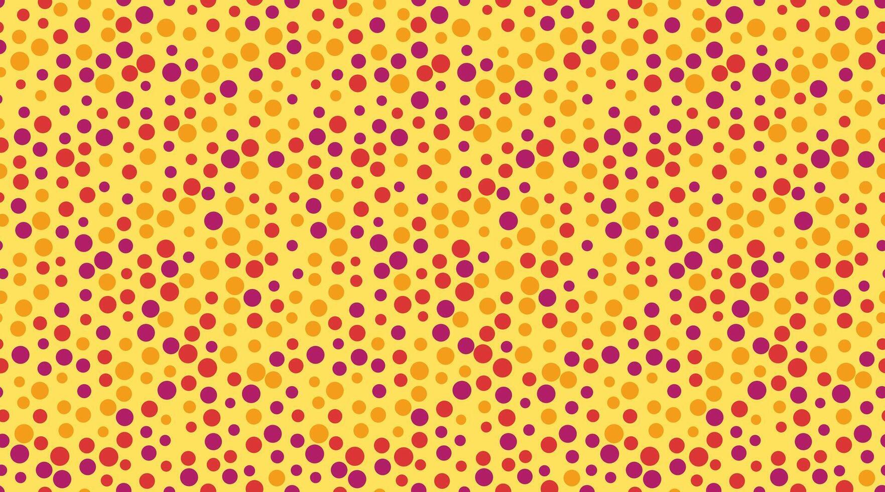 Vibrant, playful polka dot pattern featuring red, orange, and purple circles on a yellow background. Ideal for textiles, websites, packaging, and playful designs. Download now for your next project vector