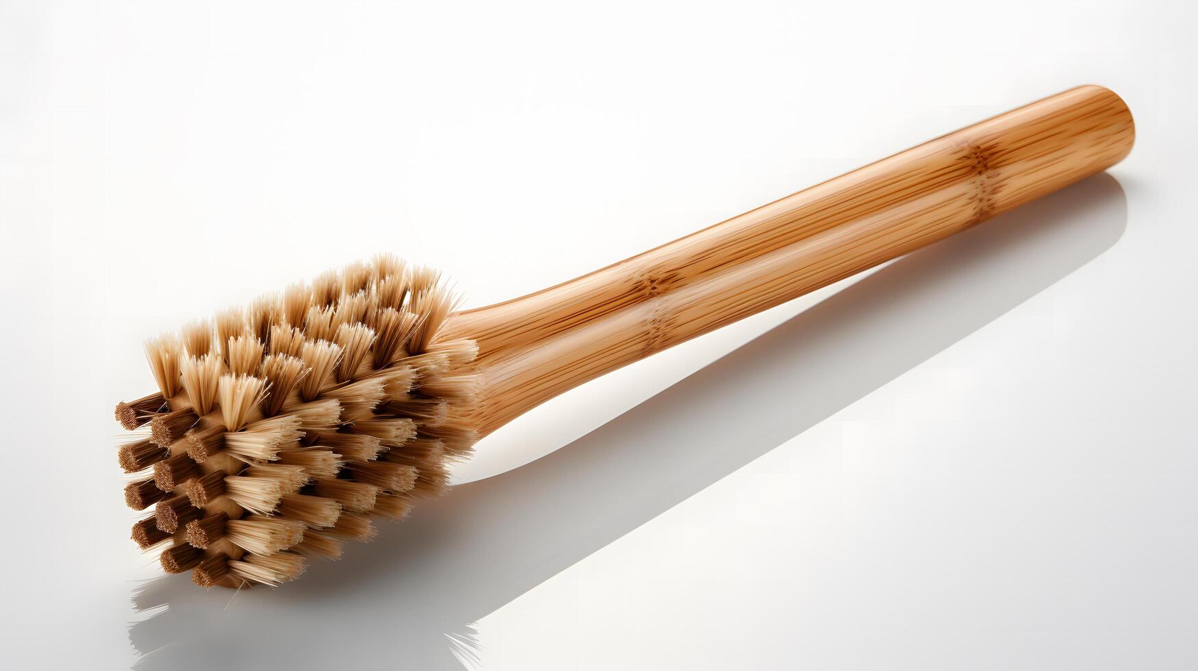 Brushing action with bamboo brush minimalist studio product photography clean environment close-up view eco-friendly concept photo