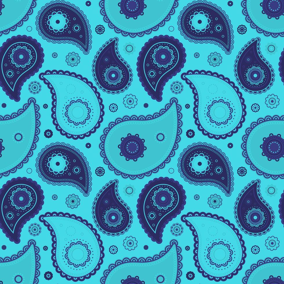 Vibrant teal and navy paisley pattern. Perfect for textiles, fashion, or website backgrounds. This eye-catching design offers a stylish and sophisticated aesthetic. vector