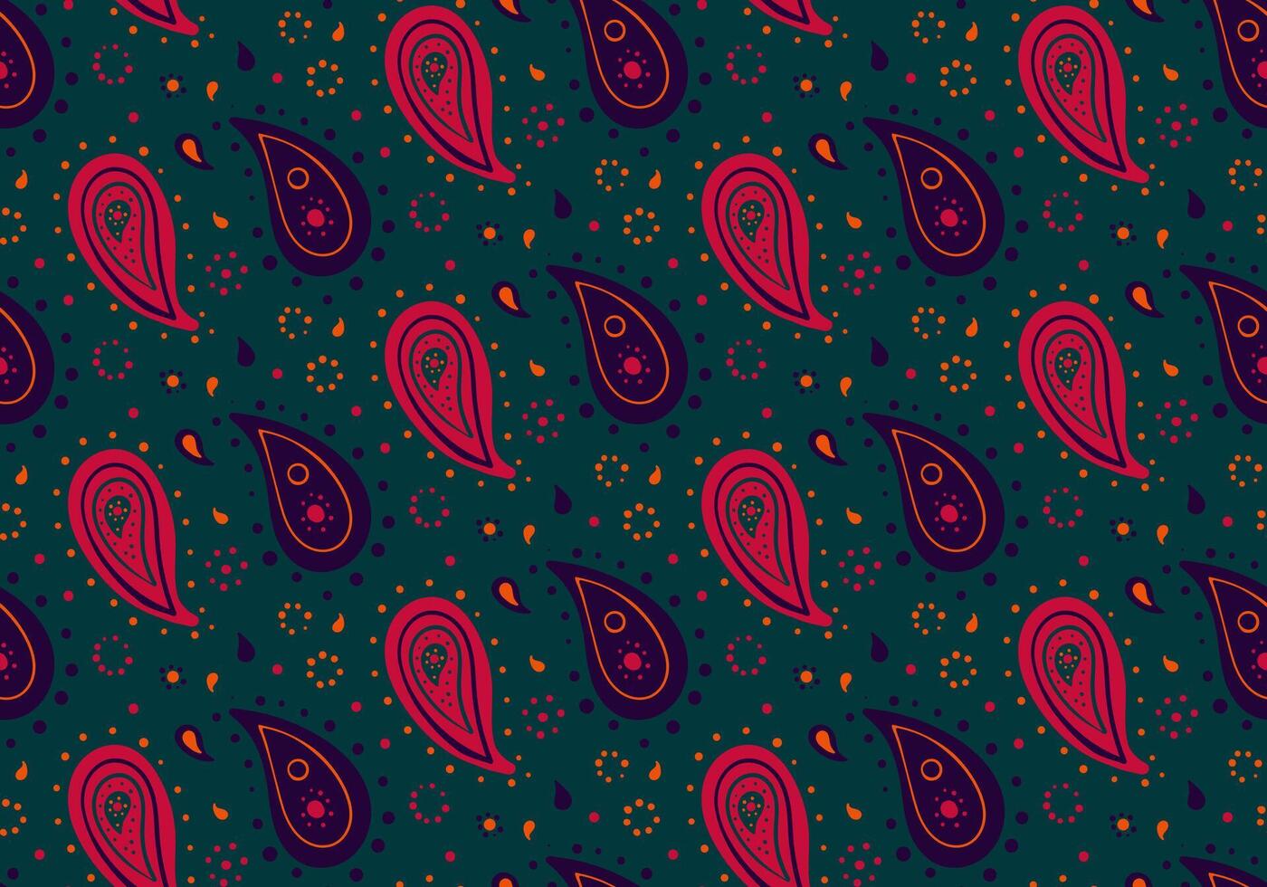 Vibrant paisley pattern with teal background. Perfect for textiles, fashion, or website design. Bold colors and intricate details create a rich, eye-catching design. vector