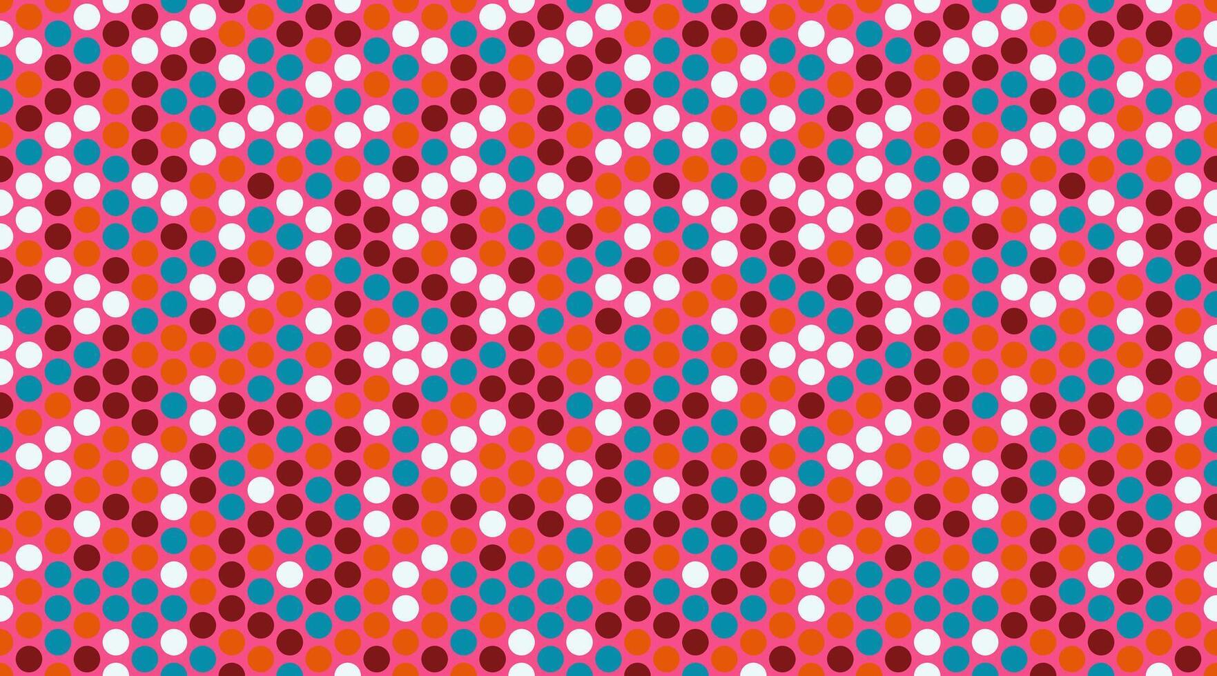 Vibrant pink background featuring a dynamic pattern of multicolored circles in teal, orange, white, and maroon. vector
