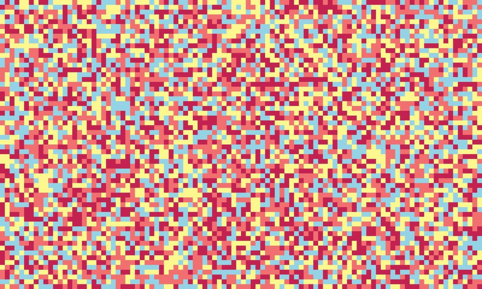 Vibrant pixel art background with a random arrangement of squares in pastel red, yellow, and blue hues. vector