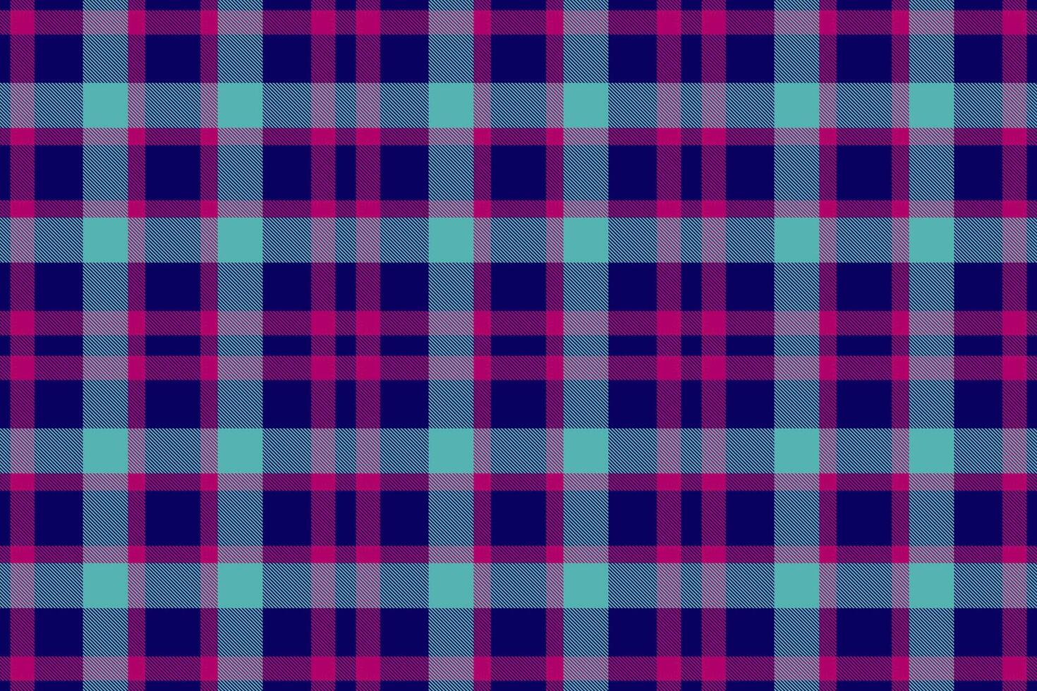 Vibrant teal, pink, and navy blue plaid pattern. Perfect for textile designs, apparel, website backgrounds, or any project needing a bold, stylish checkered texture. vector
