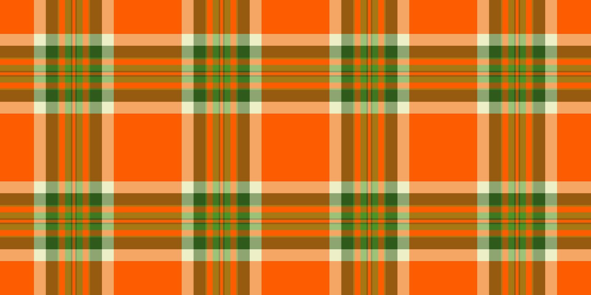 Vibrant orange, green, and brown plaid pattern. Ideal for textile design, website backgrounds, or fall-themed projects. Seamless repeat texture adds versatility. vector