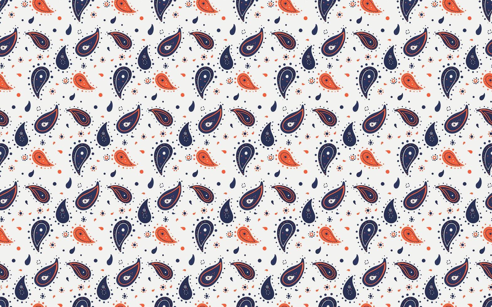 Vibrant paisley pattern in navy and coral on a cream background. Perfect for textiles, wallpaper, or website design. Adds a touch of ethnic flair and modern style to any project. vector
