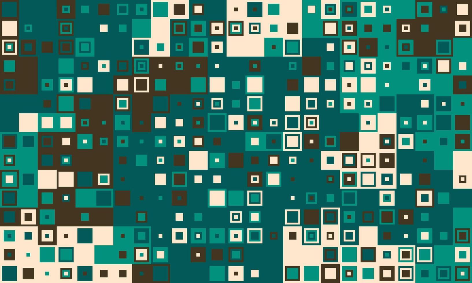 Abstract geometric background featuring a vibrant pattern of teal, beige, and brown squares of varying sizes. Ideal for website banners, modern presentations, or textile design. vector