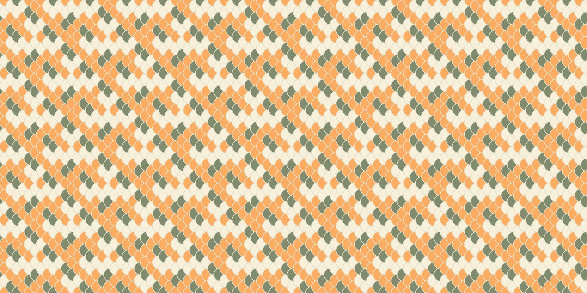 Elegant geometric seamless pattern with overlapping semicircles in muted orange, green, and cream tones. Perfect for textile design, wallpaper, website backgrounds, and packaging. vector