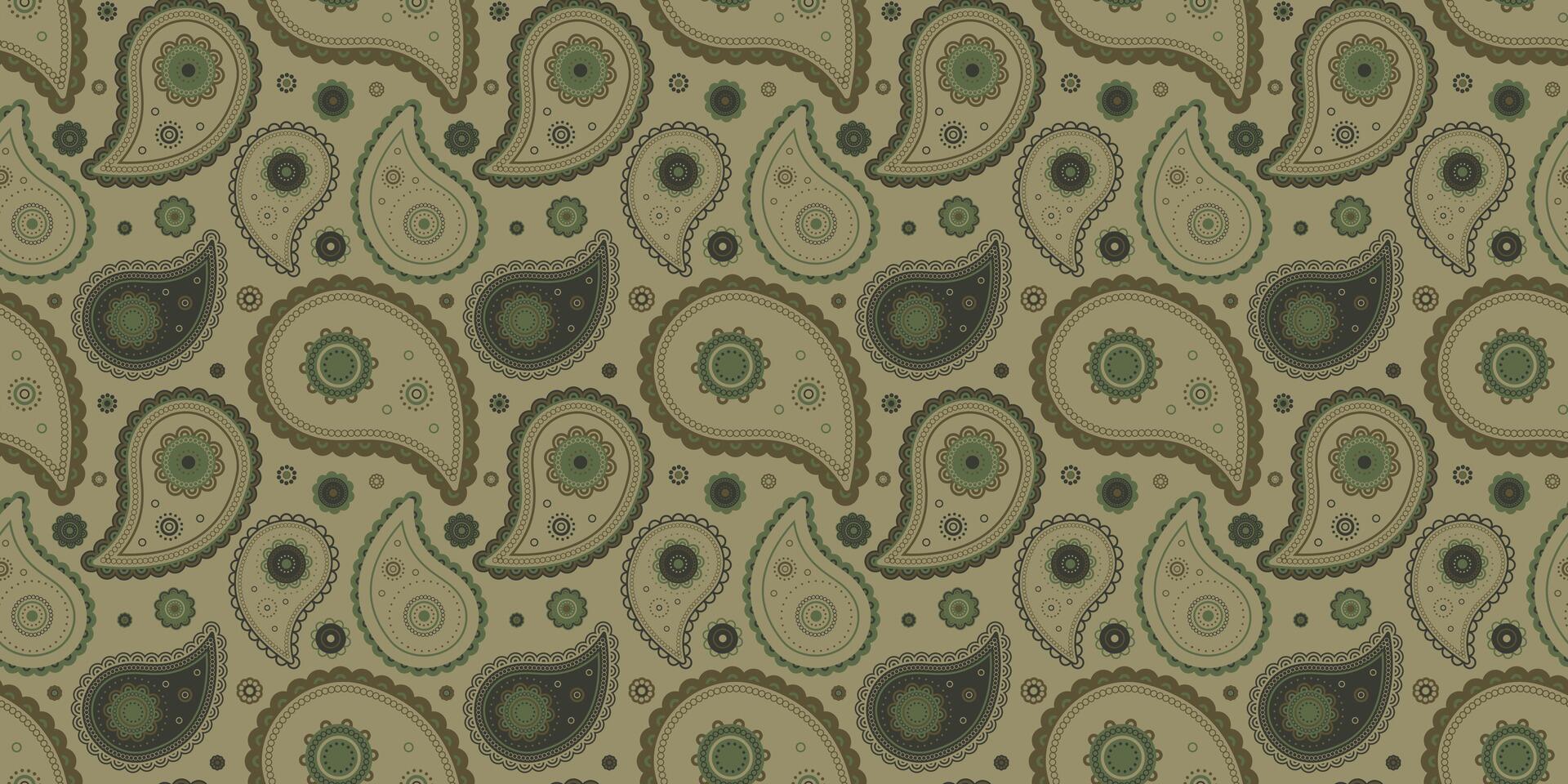 Elegant olive green paisley pattern. Perfect for textile design, wallpaper, or fashion projects. Intricate details and a sophisticated color palette create a timeless, versatile design. vector