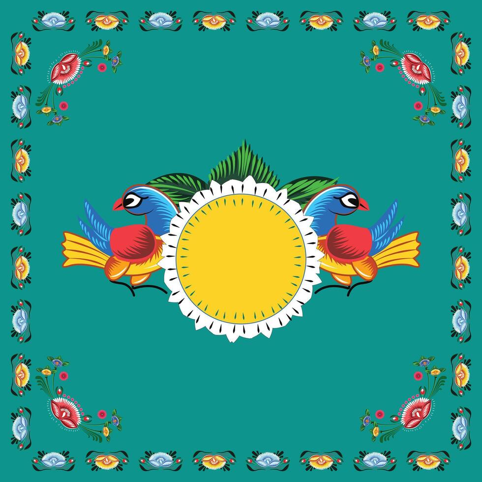 A set of floral borders with two birds holding a text box Colorful Rickshaw painting vector