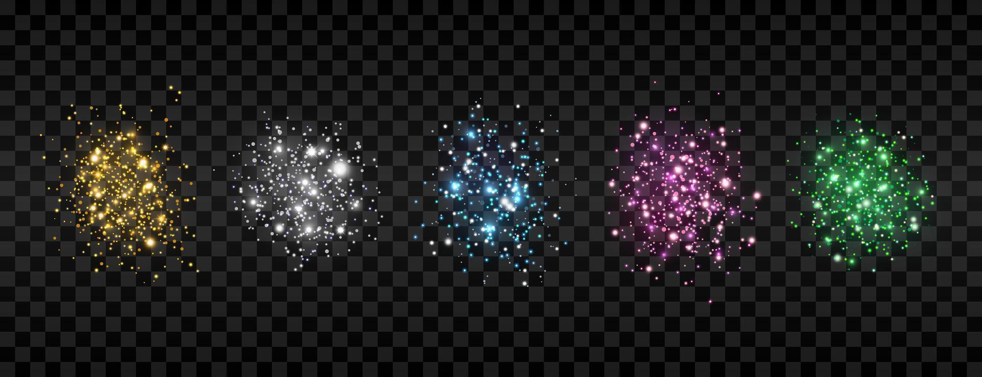 Spots of multicolored glitter, sparkles, confetti. Isolated scattering particles with light effect. Set of abstract elements with flares, glares and stars. Points for creating luxurious designs vector