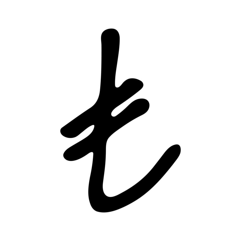 Hand drawn turkish lira currency symbol. Brush stroke doodle. Single element for design vector